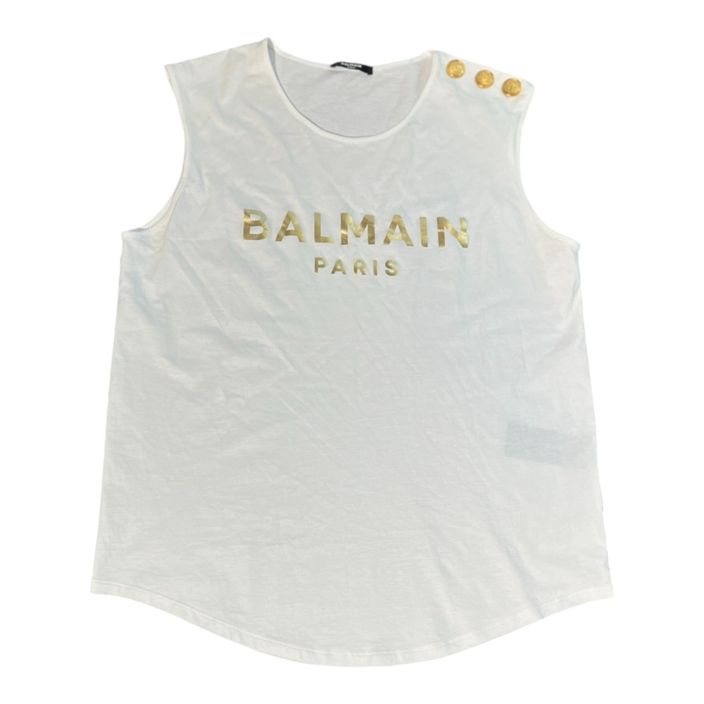 Balmain Metallic Logo Tank Top W/ Button Detail